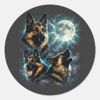 Sticker Rond Chien Berger Allemand Hurlement à la Lune