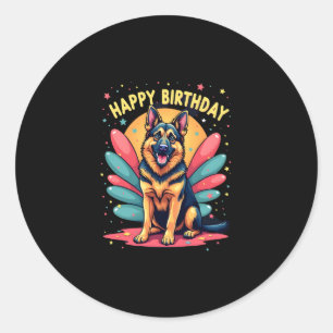 Sticker Rond Chien berger allemand joyeux fête d'anniversaire S