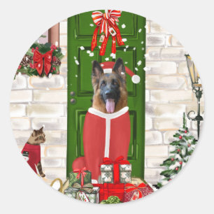Sticker Rond Chien berger allemand Noël