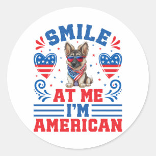 Sticker Rond Chien berger allemand patriotique pour 4 juillet