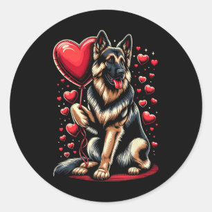 Sticker Rond Chien berger allemand Valentine's Day Chien propri
