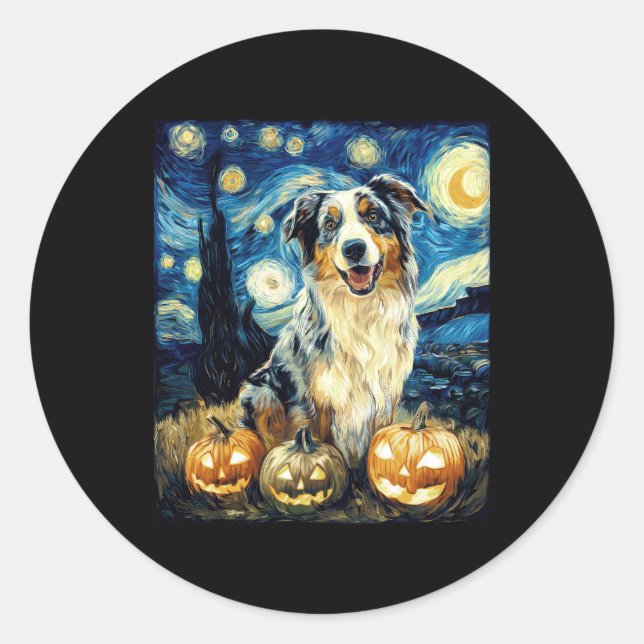 Sticker Rond Chien berger australien mignon Halloween Jack O La (Devant)