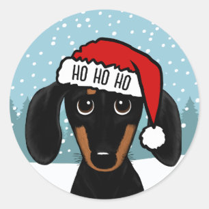 Sticker Rond Chien blanc et Tan Dachshund Père Noël Cute Chien 