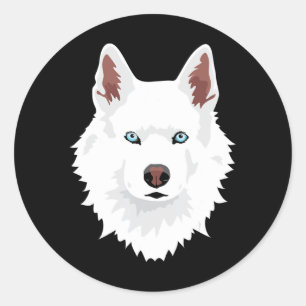 Sticker Rond Chien   Blanc Sibérien Husky Canine Blanche Chien