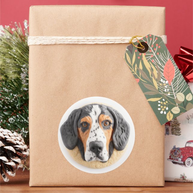 Sticker Rond Chien Bluetick Coonhound Inspiré 3D (vacances)