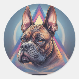 Sticker Rond Chien Boxer avec Fond Géométrique