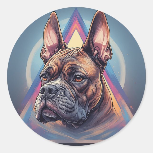 Sticker Rond Chien Boxer avec Fond Géométrique (Devant)