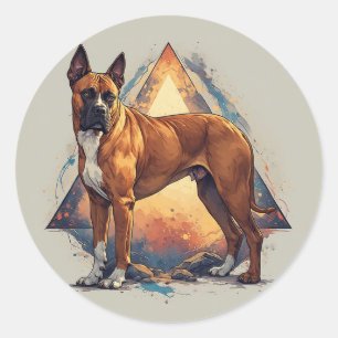 Sticker Rond Chien Boxer avec Fond Géométrique