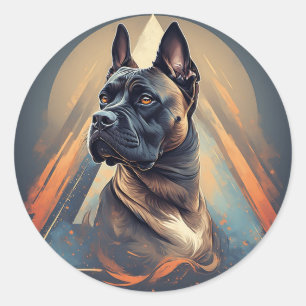 Sticker Rond Chien Boxer avec Fond Géométrique