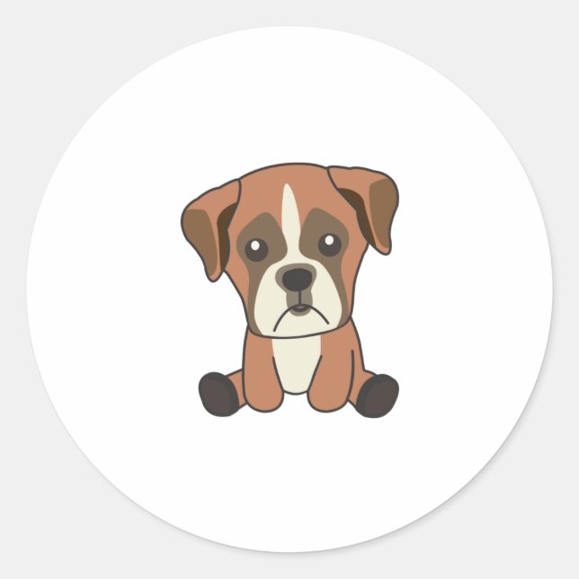 Sticker Rond Chien Boxer Chien Chiot Doux Chien Pour Enfants Am (Devant)