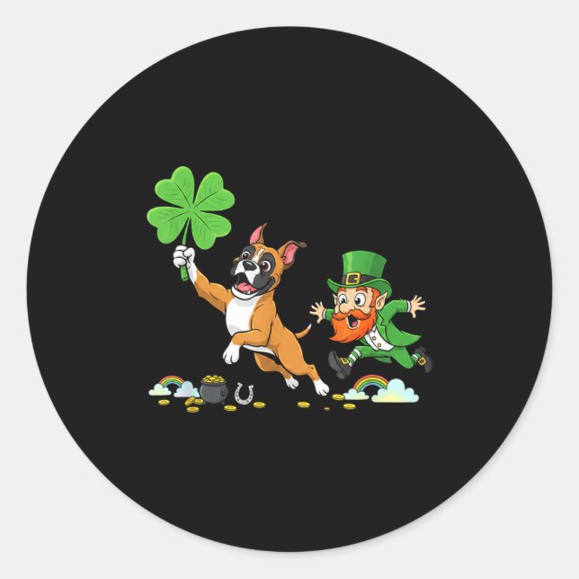Sticker Rond Chien boxer drôle trèfle jour de la Saint-Patrick  (Devant)
