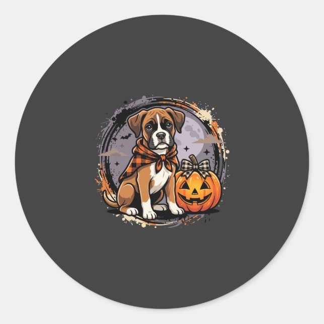 Sticker Rond Chien Boxer Halloween Citrouille Sublimation (Devant)