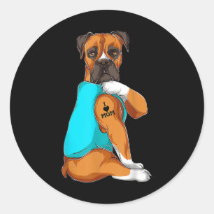 Sticker Rond Chien Boxer I Love Maman Tattoo Vêtements Chien Ma