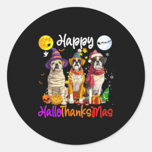 Sticker Rond Chien Boxer Noël Thanksgiving Joyeux Halloween