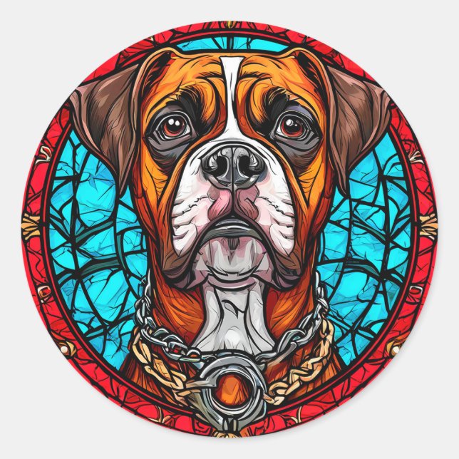 Sticker Rond Chien Boxer Verre Cathédrale (Devant)