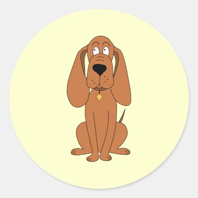 Sticker Rond Chien Brown. Caricature à col moulé. (Devant)