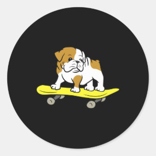 Sticker Rond Chien Bulldog Anglais Skateboard Chien Skateur Bul