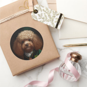 Sticker Rond Chien Caniche en robe de la Saint-Patrick