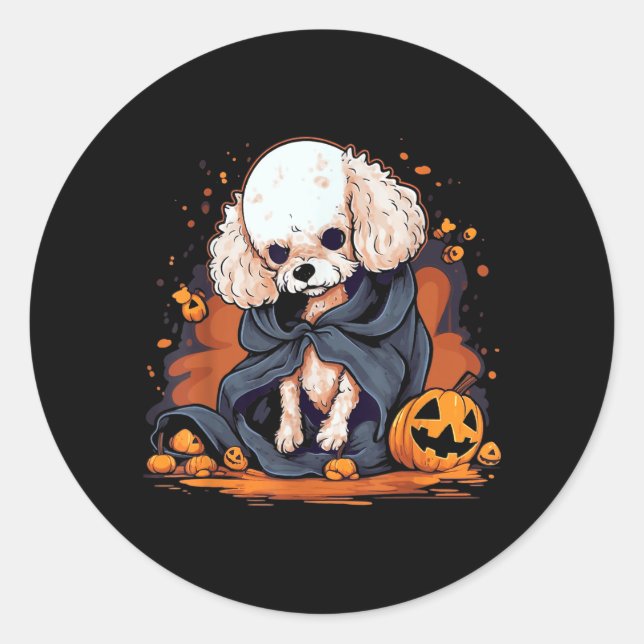 Sticker Rond Chien Caniche Halloween (Devant)