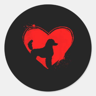 Sticker Rond Chien Caniche Standard Forme de Coeur Saint-Valent