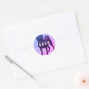 Sticker Rond Chien Carlin XOXO Saint-Valentin