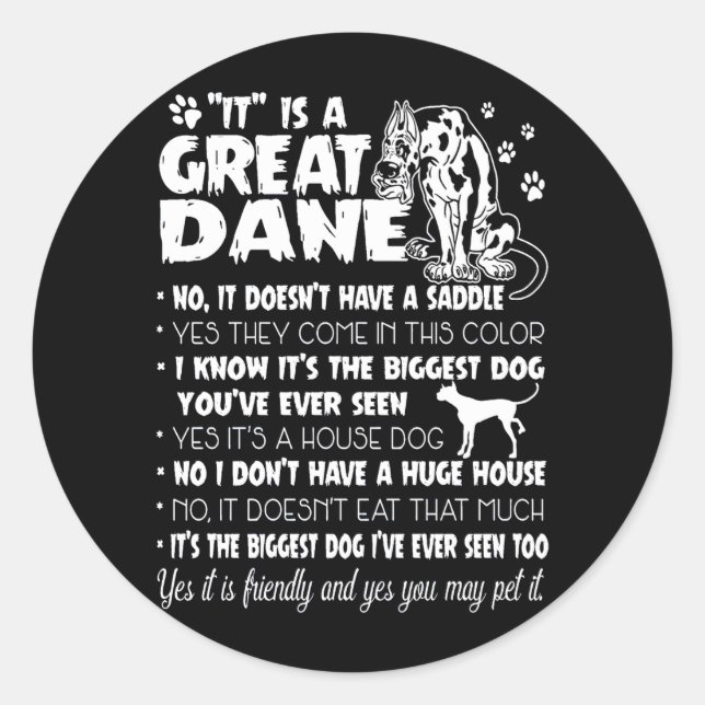 Sticker Rond Chien | C'est un grand Danois (Devant)