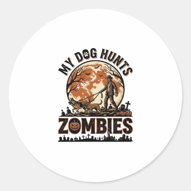 Sticker Rond Chien chasse les zombies conception vectorielle vi (Devant)
