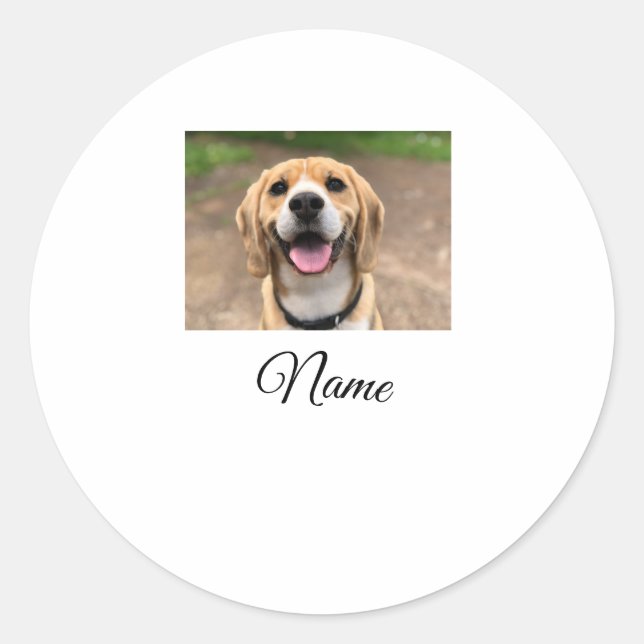 Sticker Rond Chien chat photo ajouter le nom de l'animal de com (Devant)