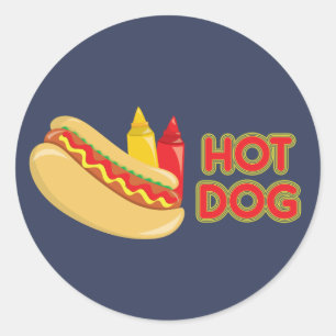 Sticker Rond Chien chaud avec Ketchup et moutarde