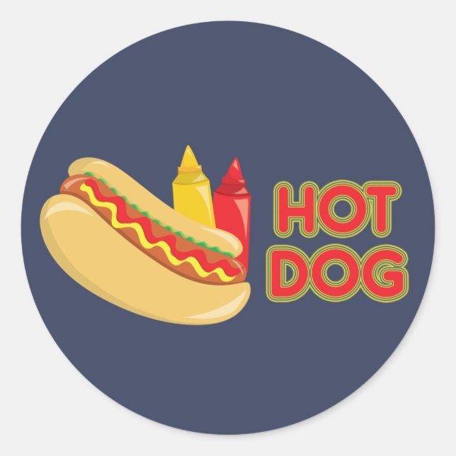 Sticker Rond Chien chaud avec Ketchup et moutarde (Devant)