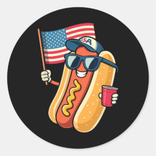 Sticker Rond Chien chaud du 4 juillet Drôle du 4 juillet Patrio