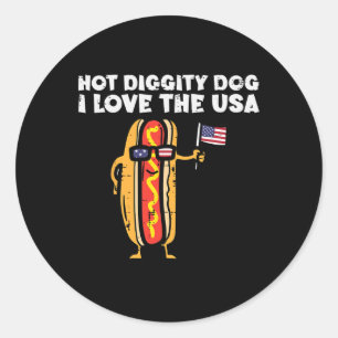 Sticker Rond Chien Chaud du 4 Juillet Hot Diggity Dog Femmes Pa