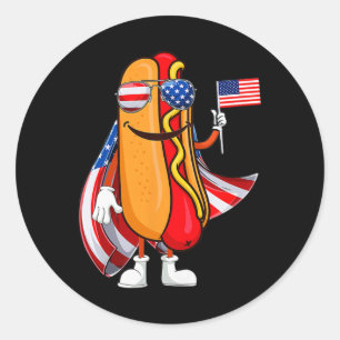 Sticker Rond Chien Chaud Lunettes Drapeau Américain Usa Drôle 4