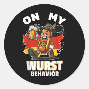 Sticker Rond Chien Chaud Sur Mon Comportement Wurst Drôle Homme
