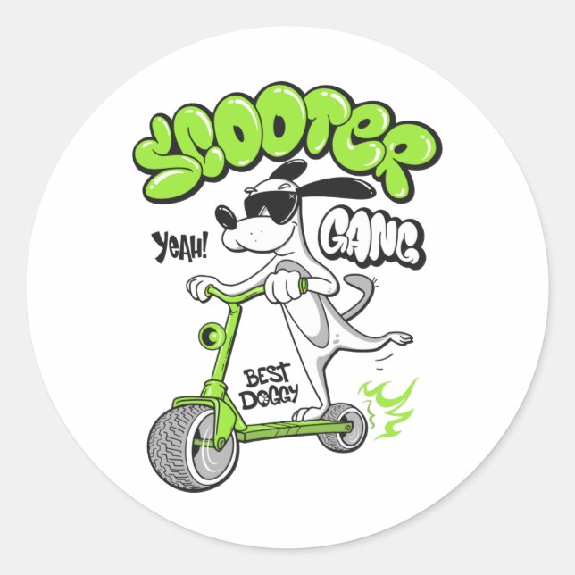 Sticker Rond chien chevauchant un scooter (Devant)