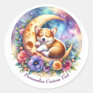 Sticker Rond Chien chicot mignon dormant sur la demi-lune