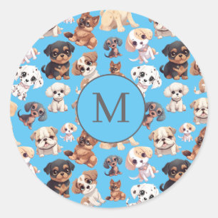 Sticker Rond Chien Chien Chien Bleu Petit