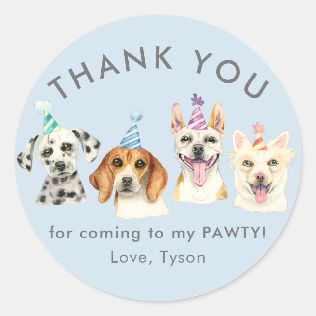 Sticker Rond Chien Chien Chien Pawty Merci Favoriser (Devant)
