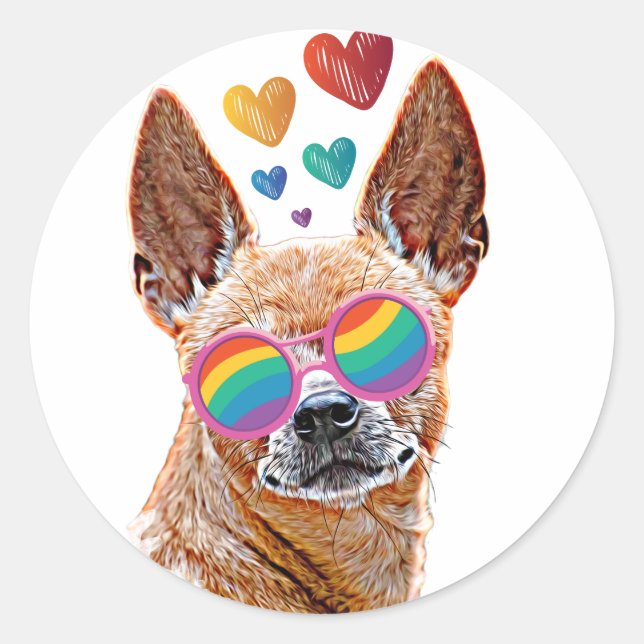 Sticker Rond Chien Chihuahua avec coeurs Saint-Valentin  (Devant)
