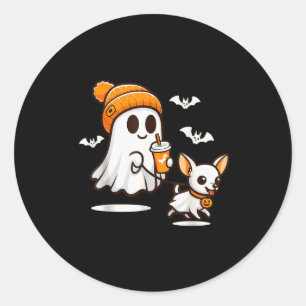 Sticker Rond Chien Chihuahua Fantôme Drôle Qui Marche Femmes Ha
