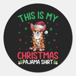Sticker Rond Chien Chihuahua Père Noël Christma, un arbre de No