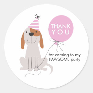 Sticker Rond Chien chiot Anniversaire Fête rose Faveur Tags Sti