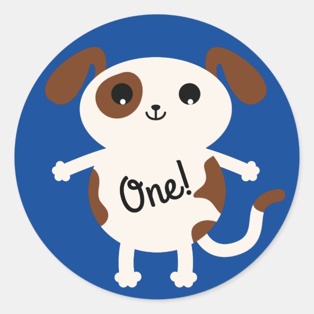 Sticker Rond Chien chiot mignon Colorful Jour d'anniversaire de (Devant)