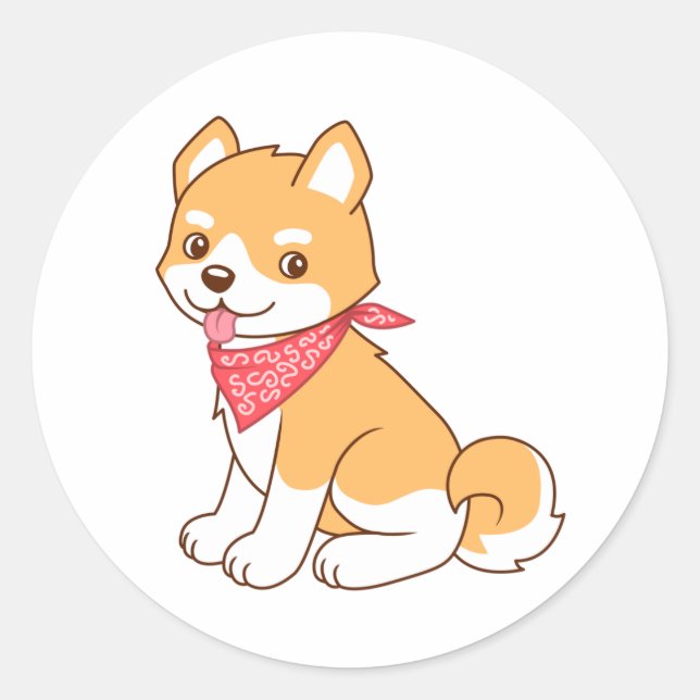 Sticker Rond Chien chiot mignon Shiba Inu (Devant)