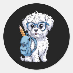 Sticker Rond Chien Chiot Rentrée Des Classes Premier Jour