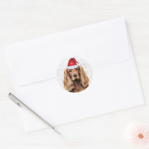 Sticker Rond Chien Cocker Spaniel festif sur Woof Art Noël