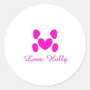 Sticker Rond Chien coeur patte rose animal familier ajouter nom