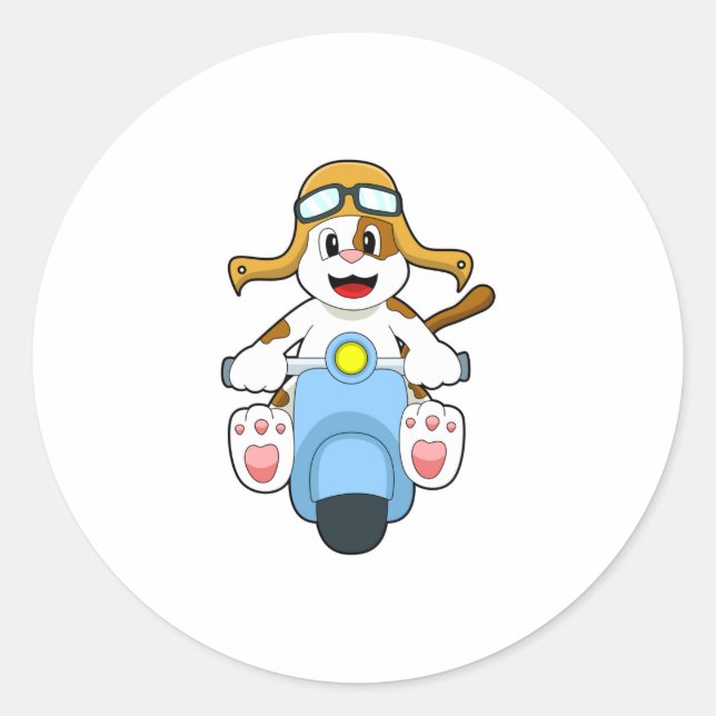 Sticker Rond Chien comme Biker avec Scooter.PNG (Devant)