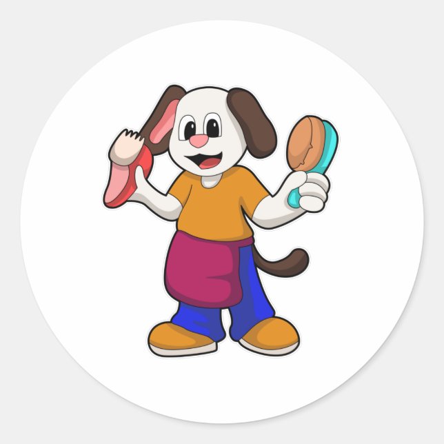 Sticker Rond Chien comme coiffeur avec Razor (Devant)