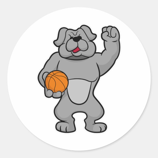 Sticker Rond Chien comme joueur de basket-ball avec basket-ball (Devant)